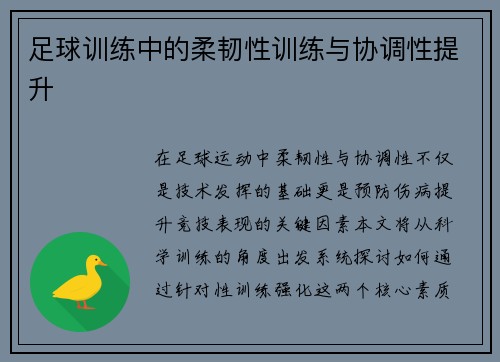 足球训练中的柔韧性训练与协调性提升